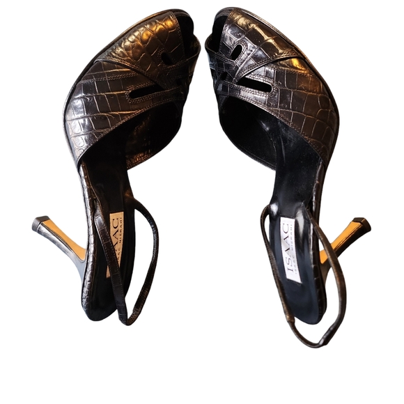 Vintage Isaac Mizrahi Paige Crocodile Black Leather Slingback Heels Size 8.5M - Picture 4 of 12